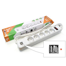 Фільтр мережевий 5 розеток 3,0м USBx2 GREELITE 30шт 8857
