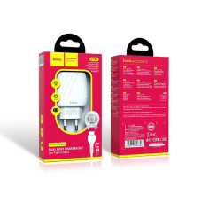 Зарядний пристрій 220В 2,4А 10,5Вт 5В USBx2 з кабелем USB - Type-c Hoco C78A Max Energy 120шт 8125