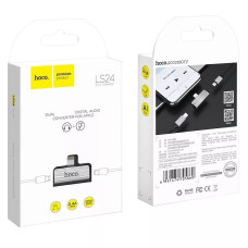 Перехідник конвертер аудіо 2 в 1 Lightning - Lightning Hoco LS24 310шт 7939