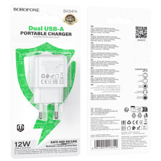 Зарядний пристрій 220В 2,4А 12Вт 5В USBx2 QC3.0 Borofone Potential BAS41A 304шт 6353