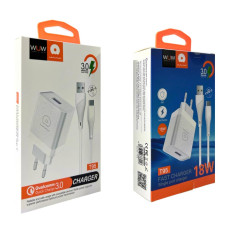 Зарядний пристрій 220В 3,0А 18Вт 12В USBx1 с кабелем USB - Type-C QC3.0 WUW-T95 192шт 6343