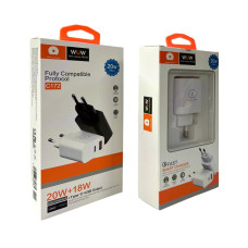 Зарядний пристрій 220В 3А 20Вт 12В USBx1 Type-Cx1 Fast Charging WUW-C172 130шт 6338