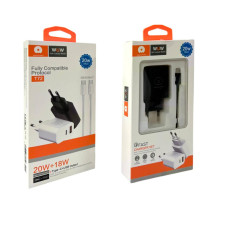 Зарядний пристрій 220В 3,0А 20Вт 12В USBx1 Type-Cx1 з кабелем Type-C - Type-C QC3.0 WUW-T72C 130шт 6337