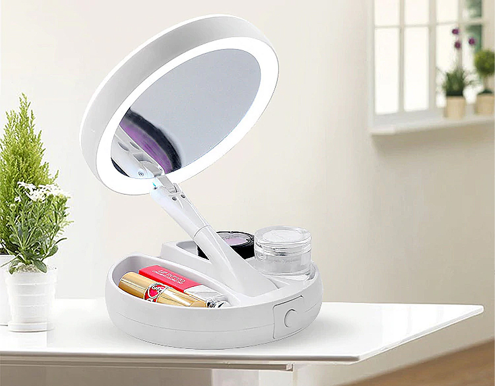Круглое зеркало для макияжа с подсветкой Led mirror My Fold Away