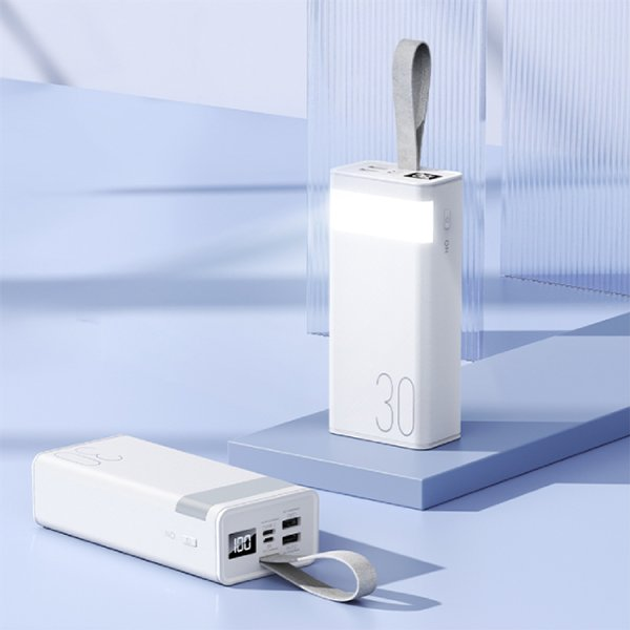 Зовнішній акумулятор Білий Remax RPP-320 Chinen 30000mAh QC 22.5W LED лампа - изображение 4
